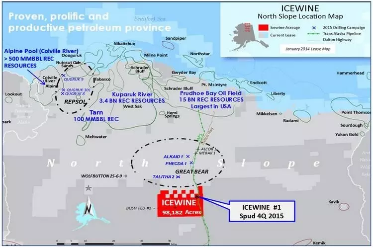 map showing icewine over the north slope