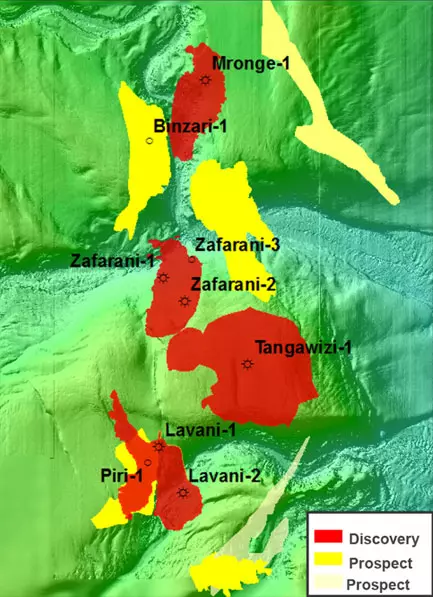 map over Tanzania offshore wells