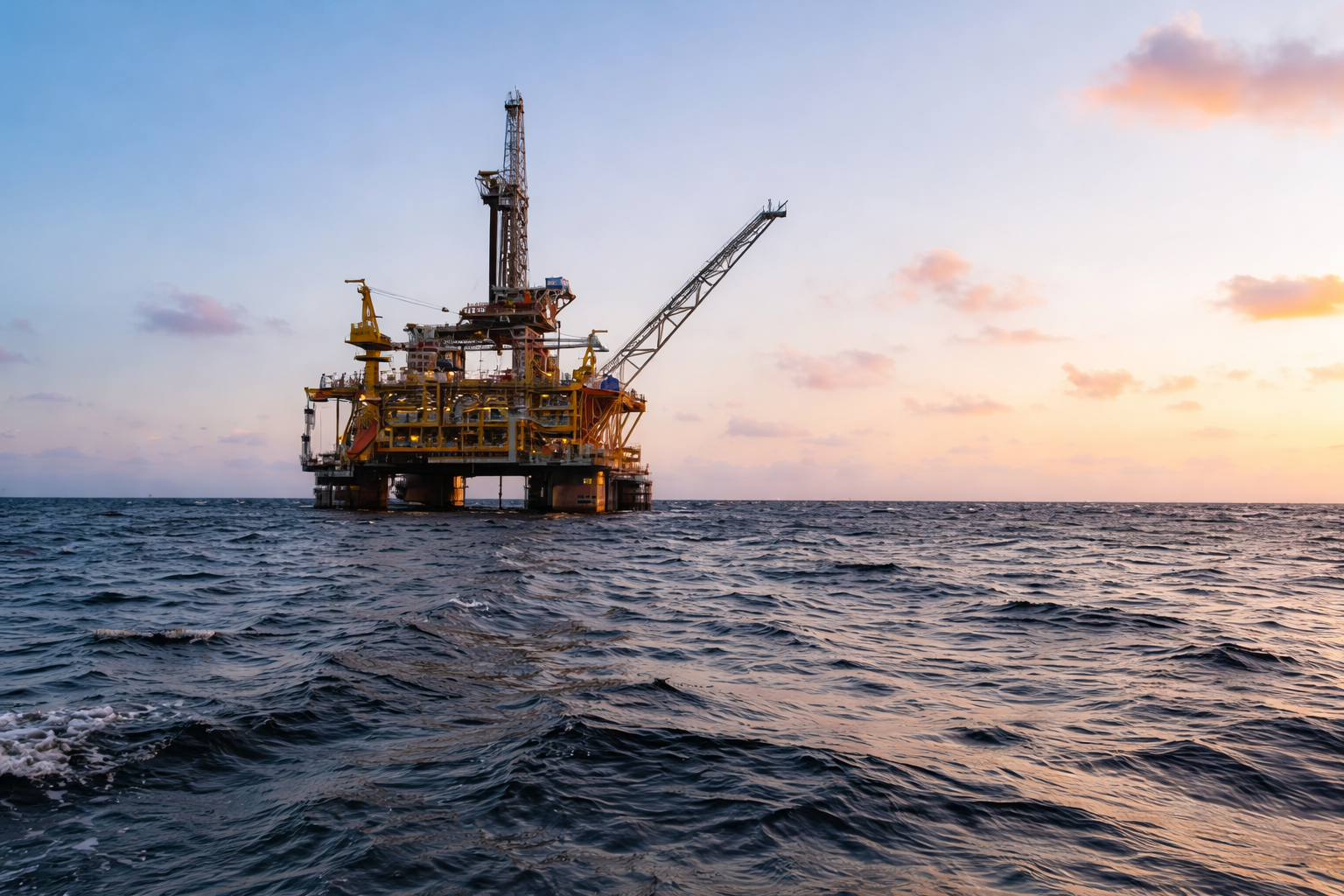 The image shows an offshore oil and gas platform operated by TotalEnergies, a global integrated energy company.